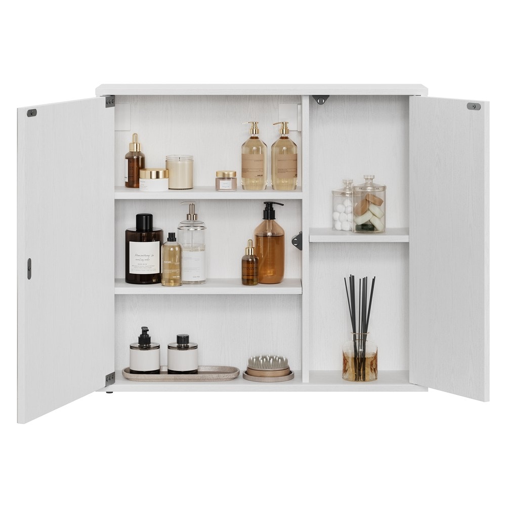 Badespeilskap 60 x 55 cm – Hvit / Veggskap med speil / Badeskap med hyller