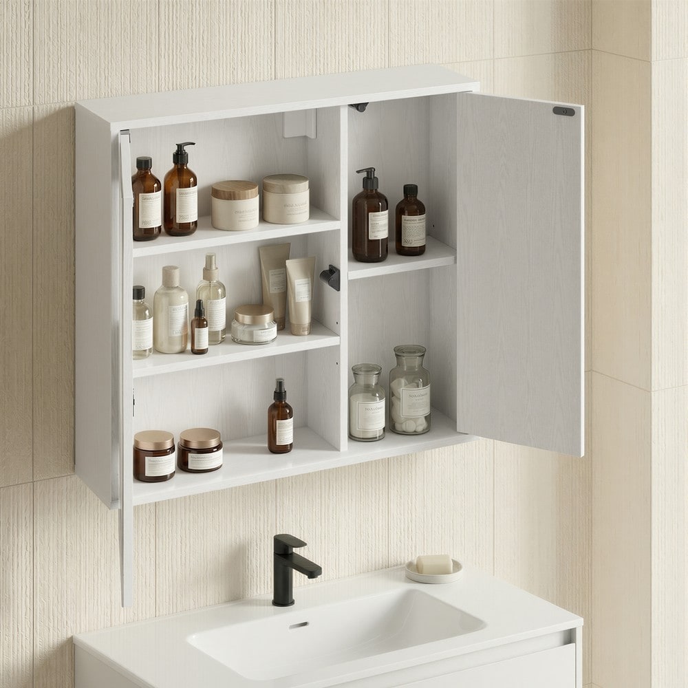 Badespeilskap 60 x 55 cm – Hvit / Veggskap med speil / Badeskap med hyller