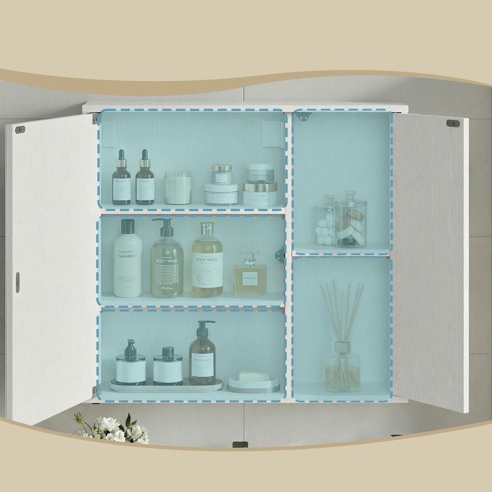 Badespeilskap 60 x 55 cm – Hvit / Veggskap med speil / Badeskap med hyller