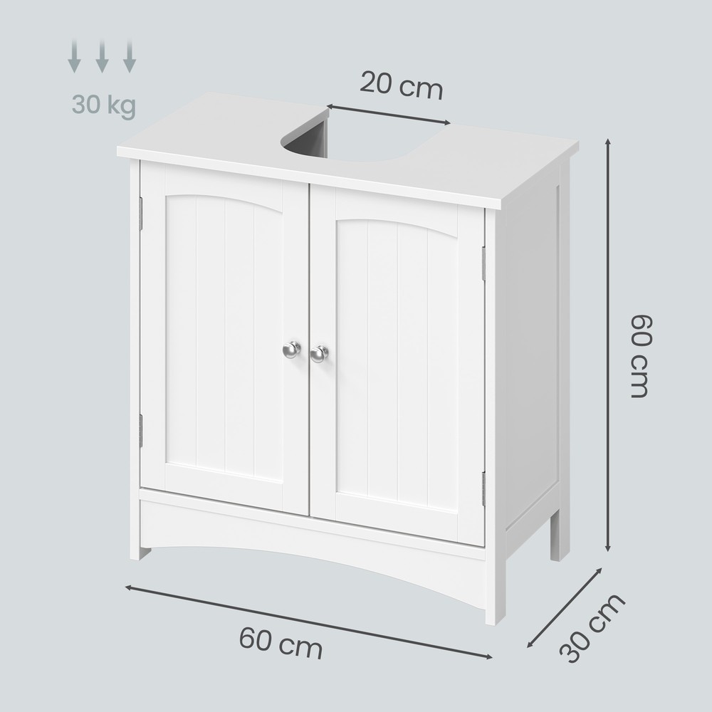 Underskap til servant med 2 dører, 60 x 30 x 60 cm – Hvit / Servantskap / Badeskaps