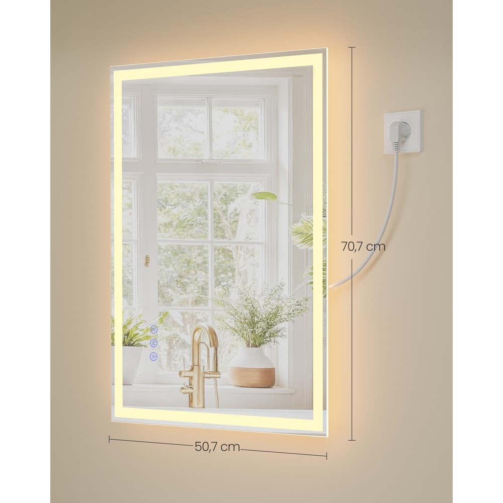 Baderomspeil med LED-belysning og anti-dugg-funksjon 70x50 cm – Hvit / LED-speil / Veggspeil
