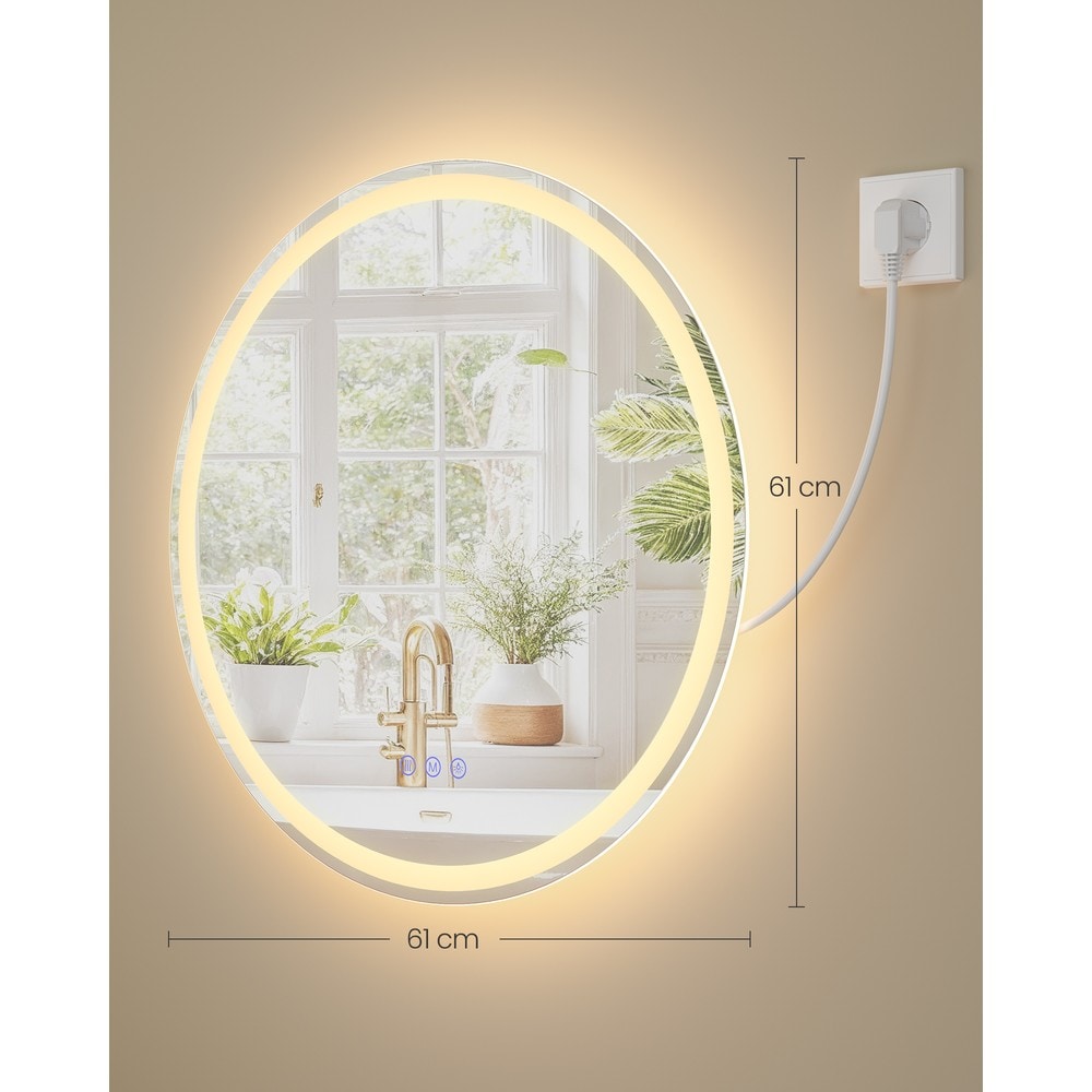 Rund badespeil med LED-belysning og anti-dugg-funksjon, 61 cm – Hvit / LED-speil / Veggspeil