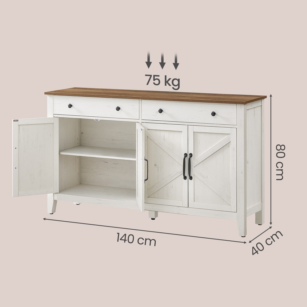 Sidebord med skuff og dører, 140 cm – Hvit–Brun – Sidebord – Oppbevaringsskap til stuen