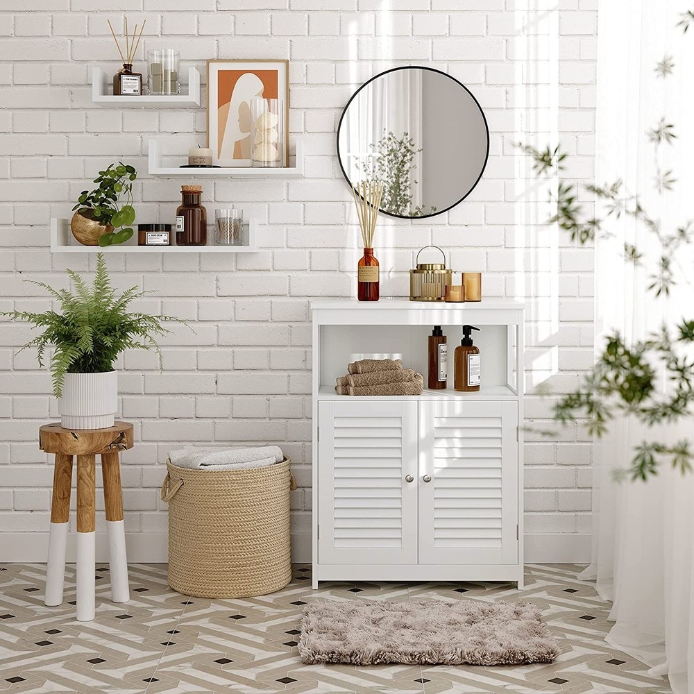 Oppbevaringsskap med 2 lamelldører, 60 x 30 x 80 cm – Hvit / Badeskap / Lamellskap i MDF