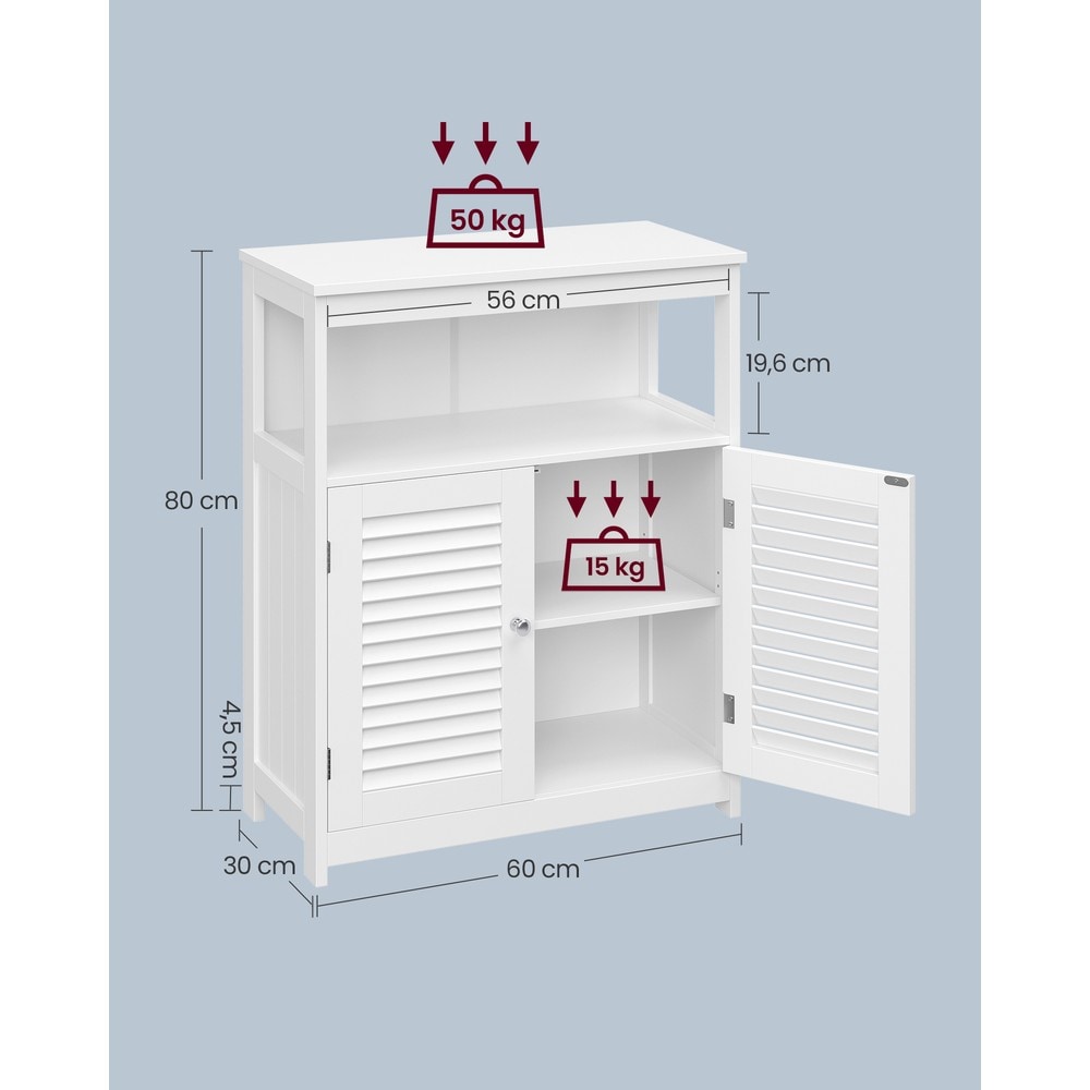 Oppbevaringsskap med 2 lamelldører, 60 x 30 x 80 cm – Hvit / Badeskap / Lamellskap i MDF