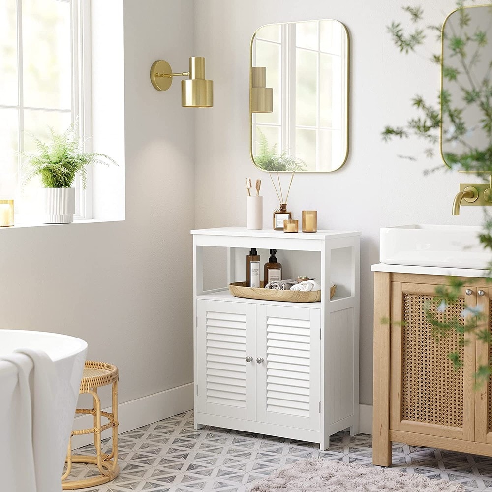 Oppbevaringsskap med 2 lamelldører, 60 x 30 x 80 cm – Hvit / Badeskap / Lamellskap i MDF