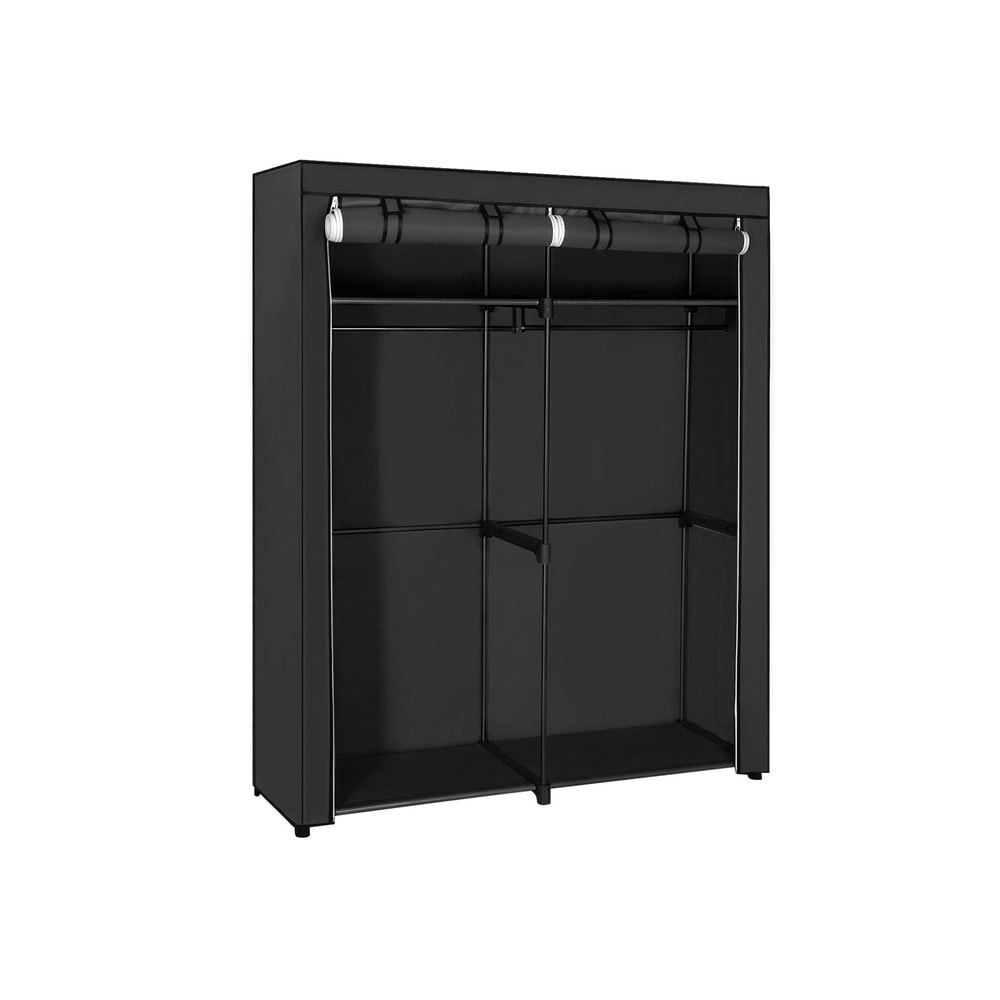 Sammenleggbar klesskap i stoff med 2 klesstenger, 140 x 43 x 174 cm – Svart / Stoffskap / Klesoppbevaring