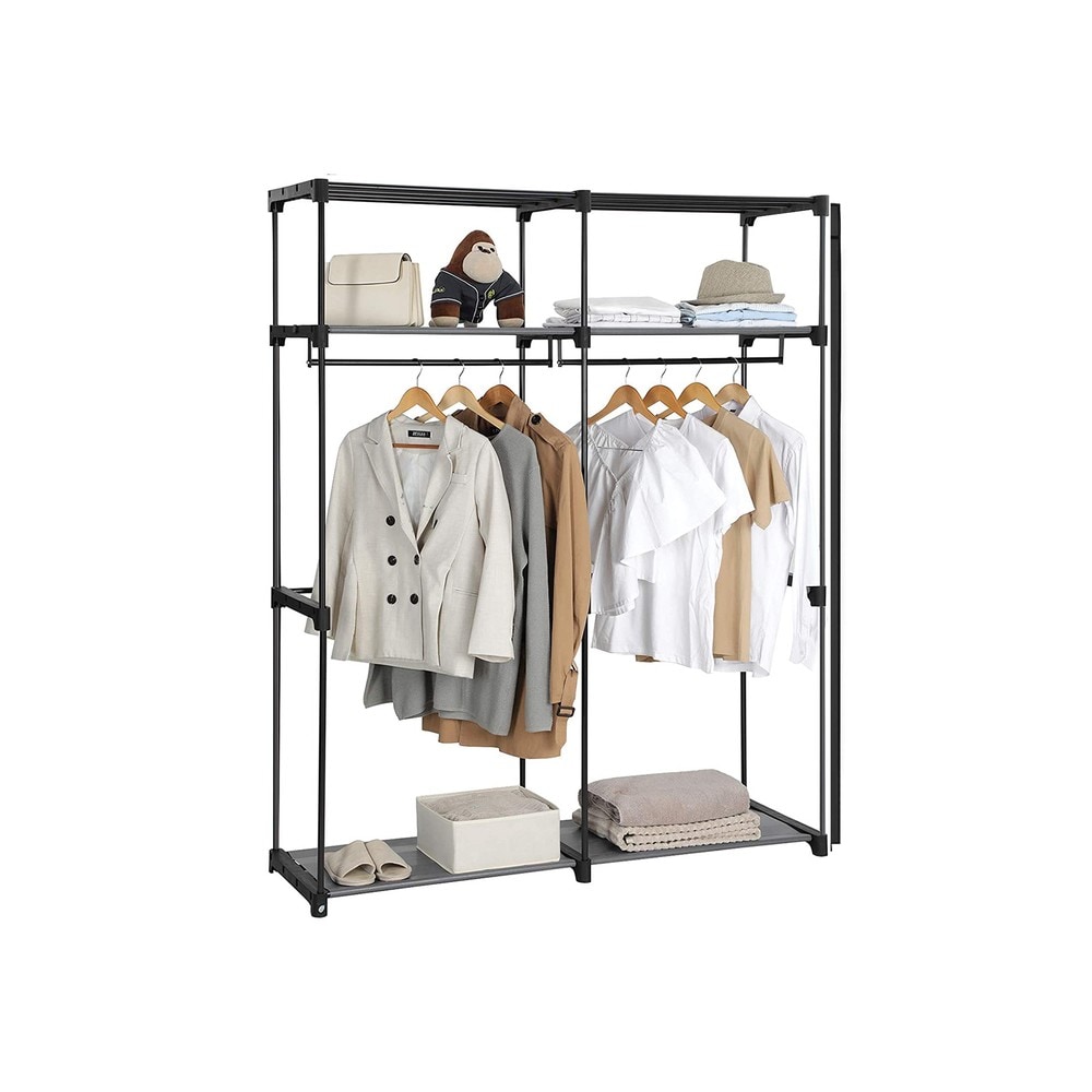 Sammenleggbar klesskap i stoff med 2 klesstenger, 140 x 43 x 174 cm – Svart / Stoffskap / Klesoppbevaring