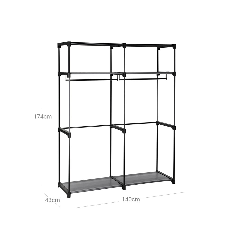 Sammenleggbar klesskap i stoff med 2 klesstenger, 140 x 43 x 174 cm – Svart / Stoffskap / Klesoppbevaring