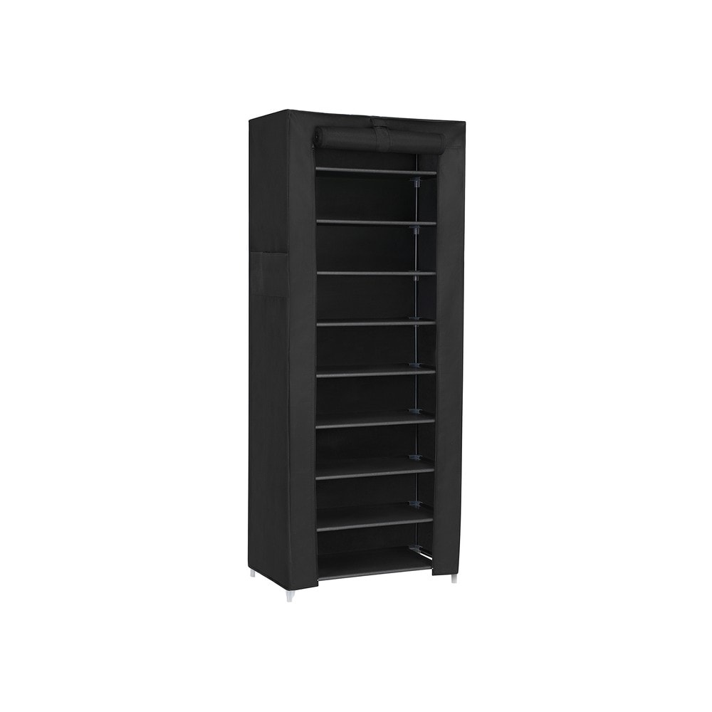 Skohylle i stoff med 9 hyller, 58 x 28 x 160 cm – Svart / Skohylle i stoff / Skooppbevaring