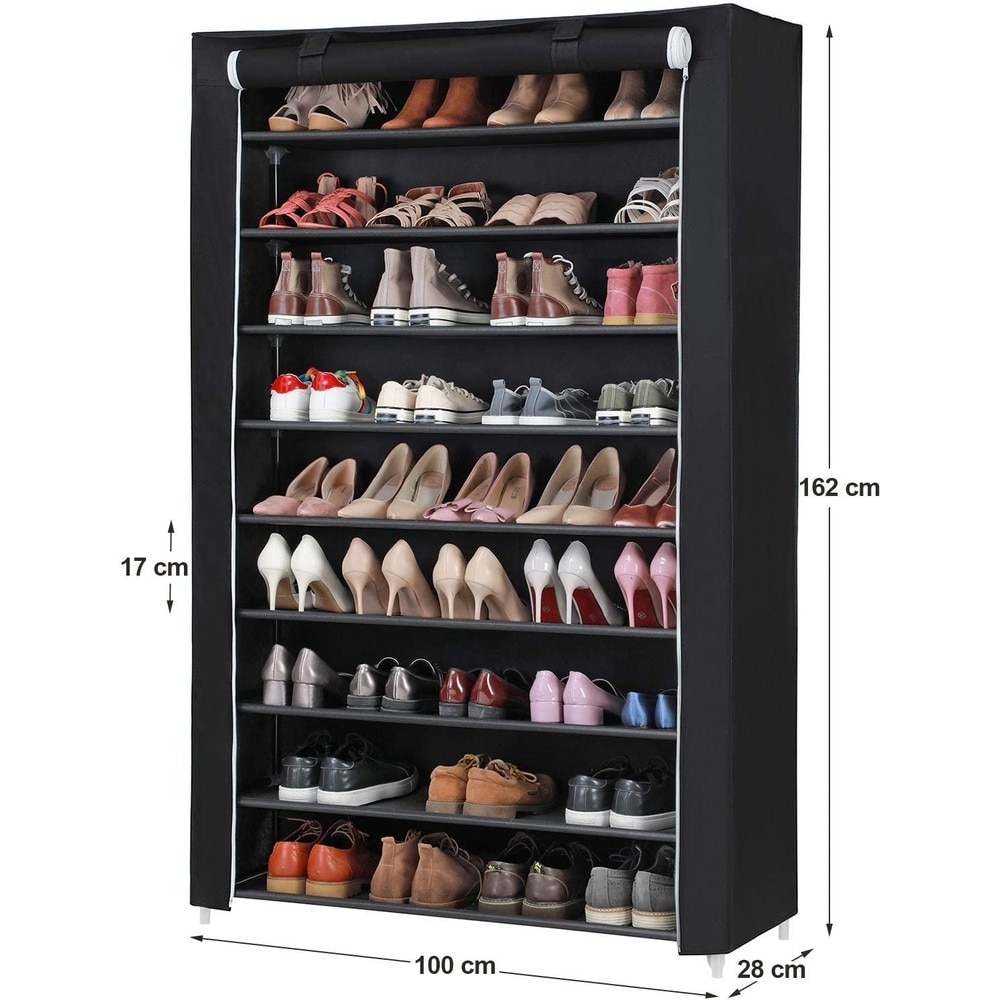 Skohylle med 10 hyller for opptil 54 par, 100 x 28 x 162 cm – Svart / Skohylle / Skooppbevaring