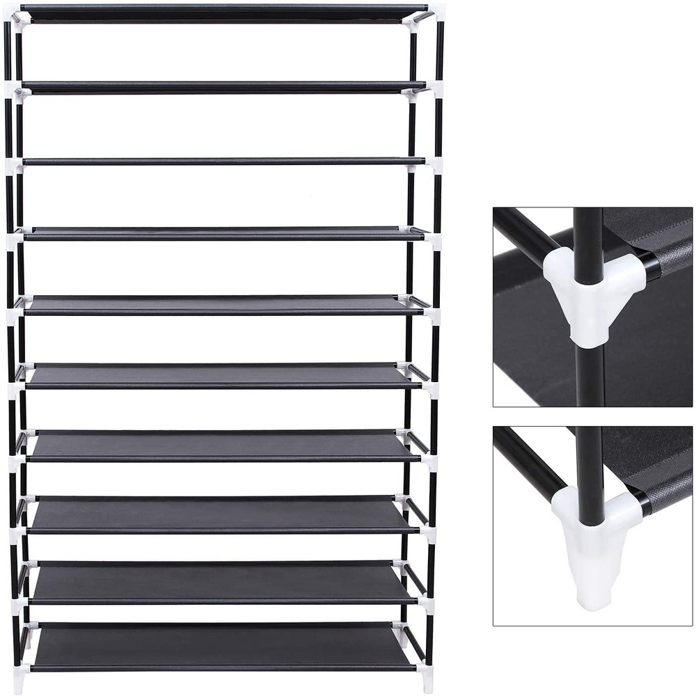 Skohylle med 10 hyller for opptil 54 par, 100 x 28 x 162 cm – Svart / Skohylle / Skooppbevaring