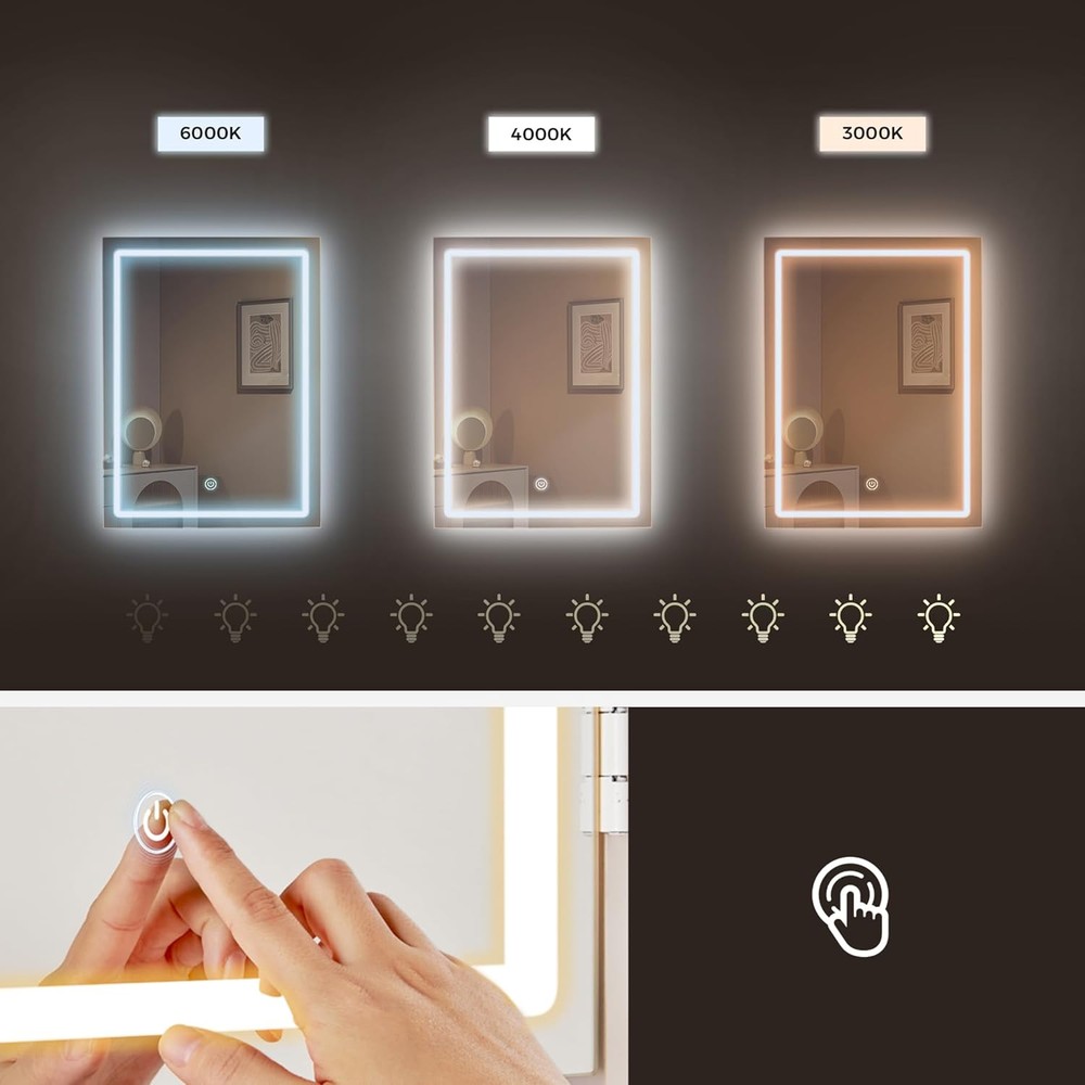 Sminkbord med LED-speil, skuffer, åpne hyller og krakk – Hvit / Toalettbord / Sminkestasjon