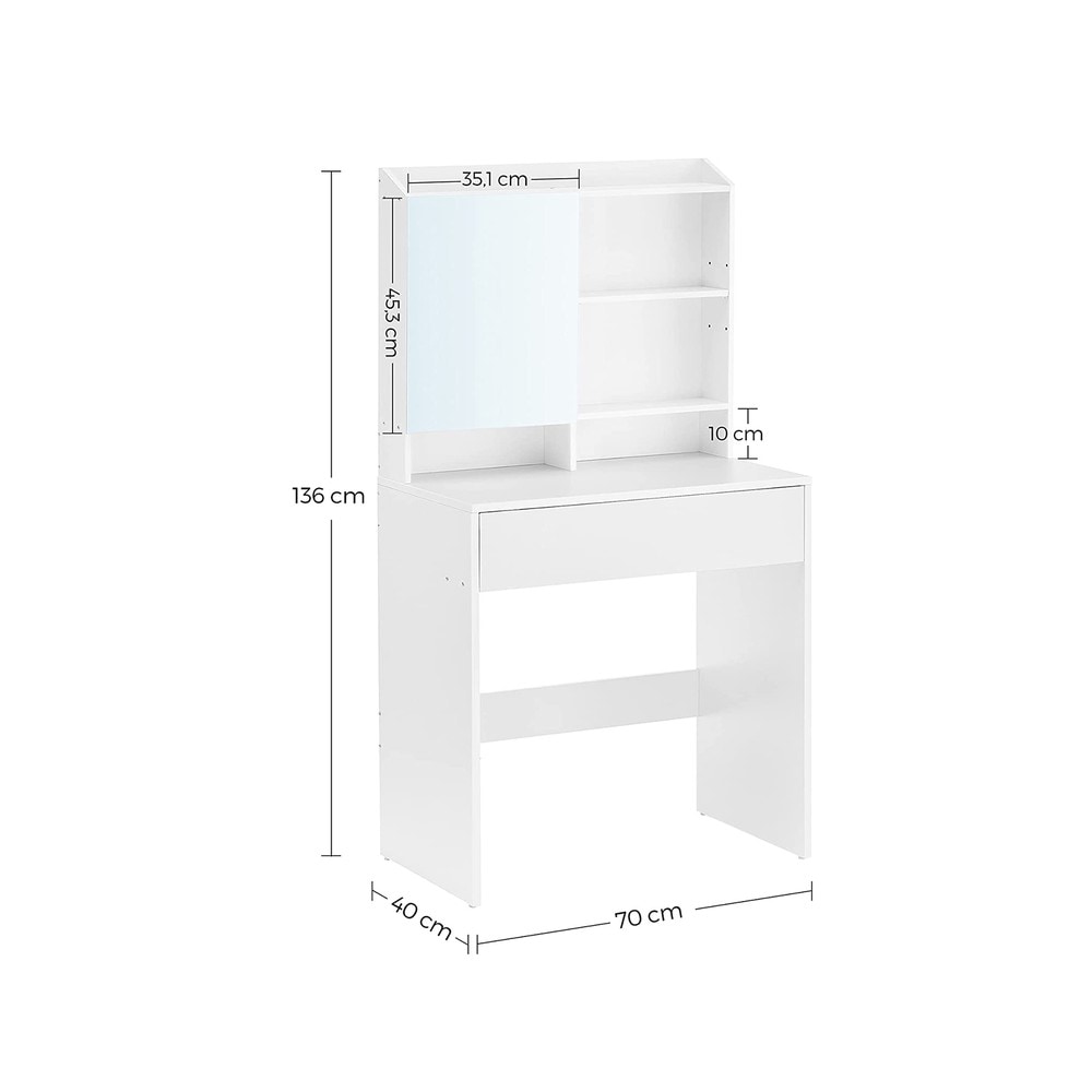 Sminkbord med speil 70 cm – Hvit / Toalettbord med oppbevaringsplass / Sminkestasjon med skuff
