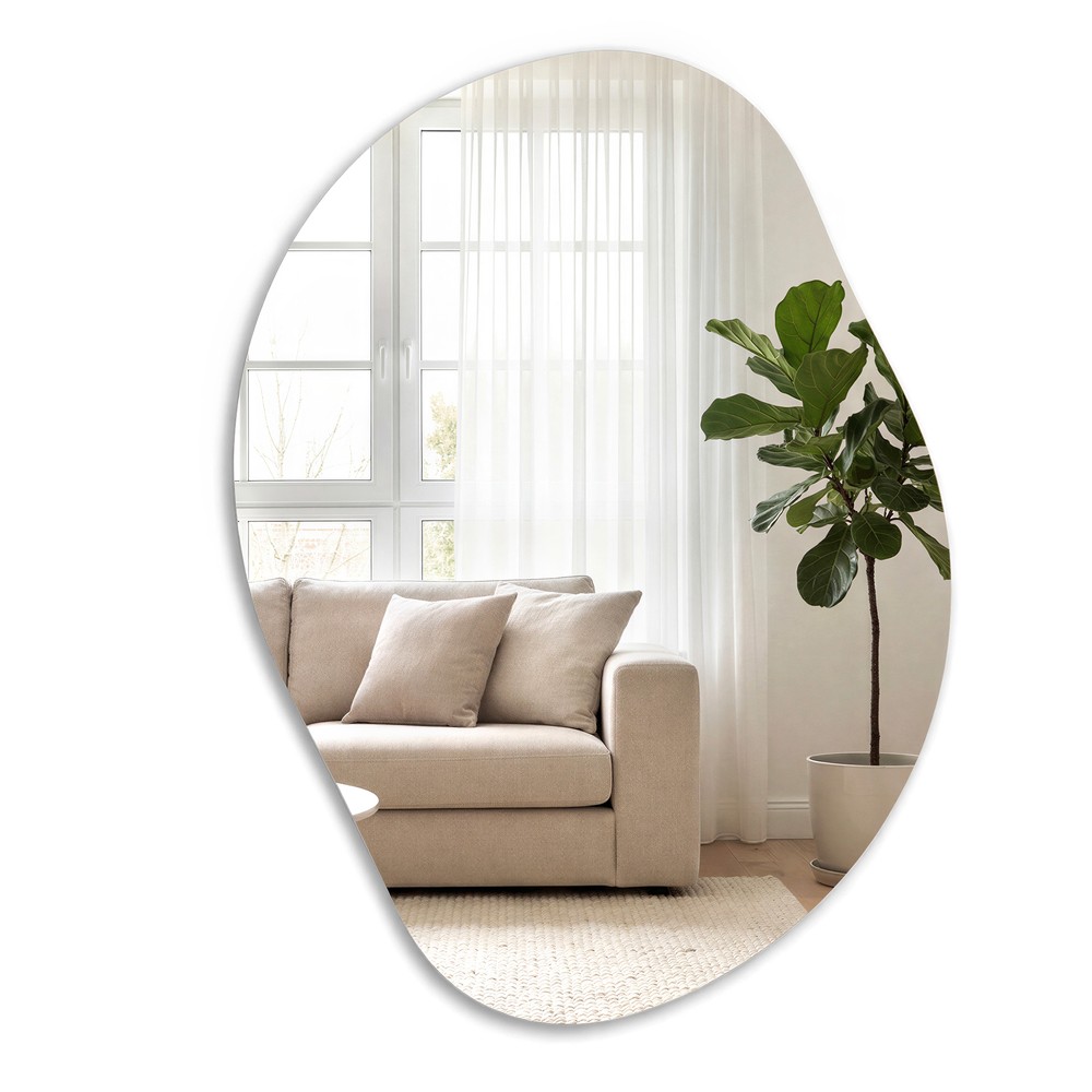 Asymmetrisk veggspeil uten ramme, 60 x 45 cm / Organisk speil / Dekorativt speil til gangen