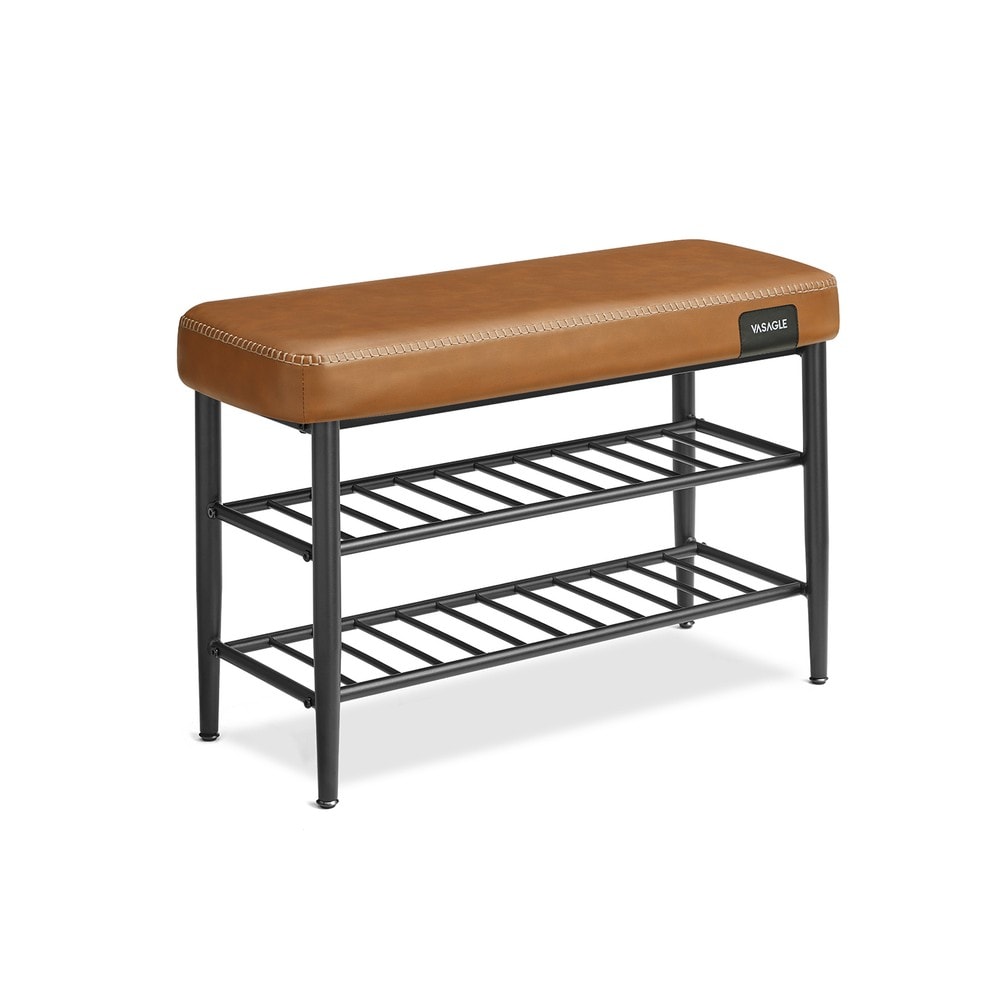 Skobänk i kunstlær 80 cm – Brun / Sittebenk med skoplass / Polstret entrebenk