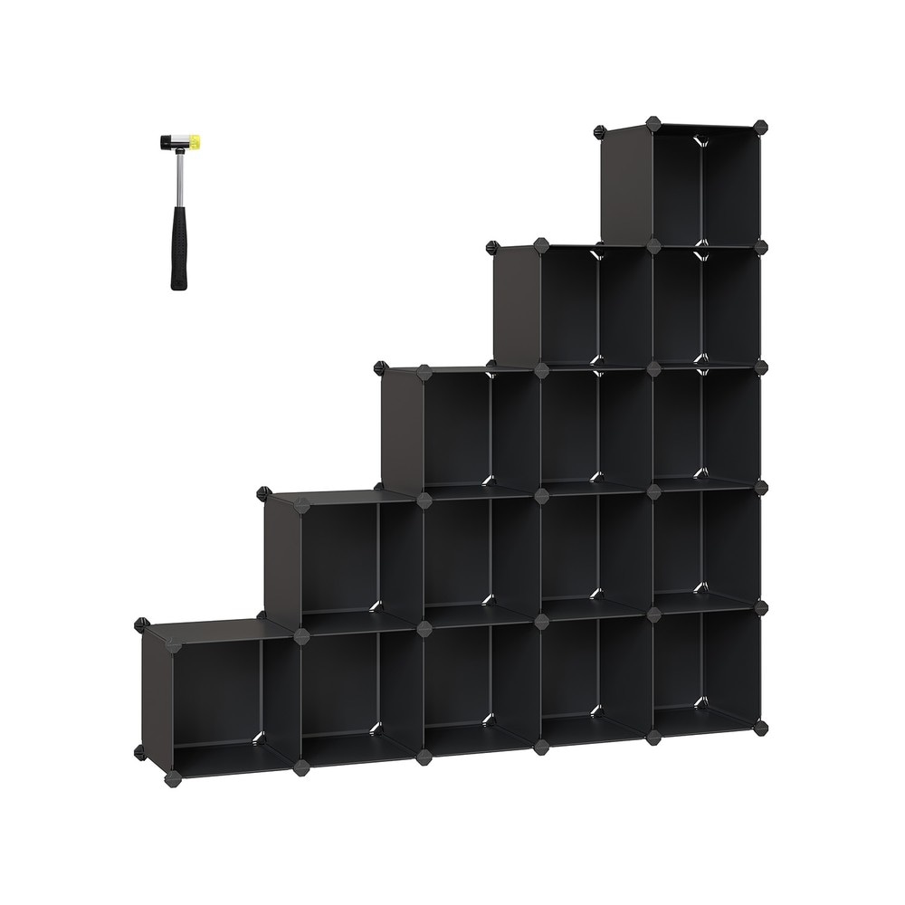 Oppbevaringskuber i plast med 16 rom, 123 x 123 cm – Svart / Modulhylle / Kubehylle med åpne rom