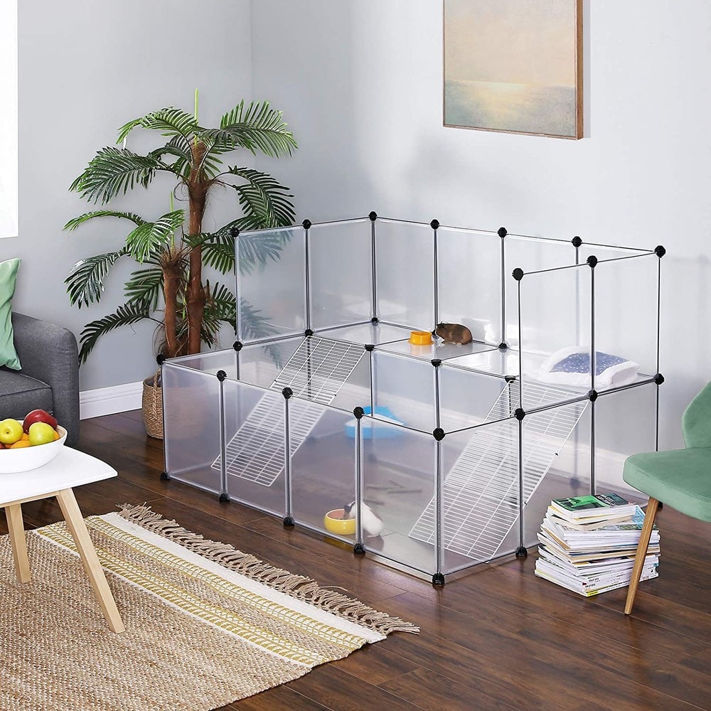 Modulær innhegning for marsvin og smådyr, 143 x 108 cm – Hvit – Marsvininnhegning – Innhegning for smådyr