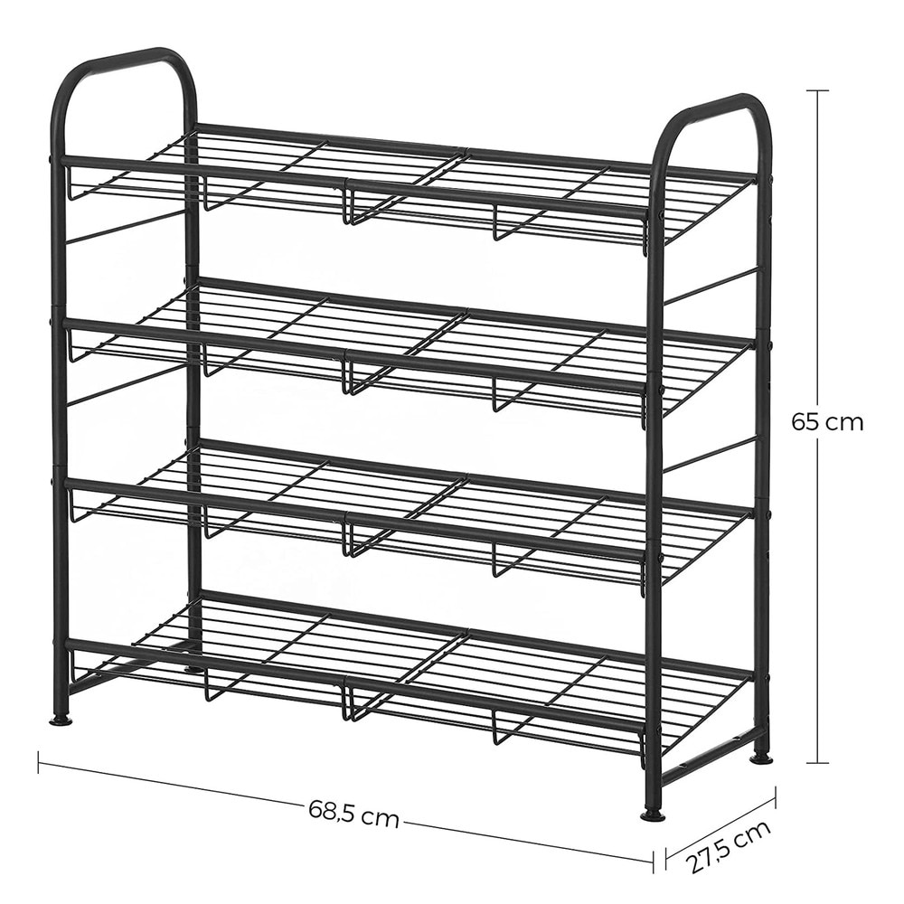 Stabelbar skohylle i stål med 4 hyller, 68 cm – Svart / Metallskohylle / Skoplassering