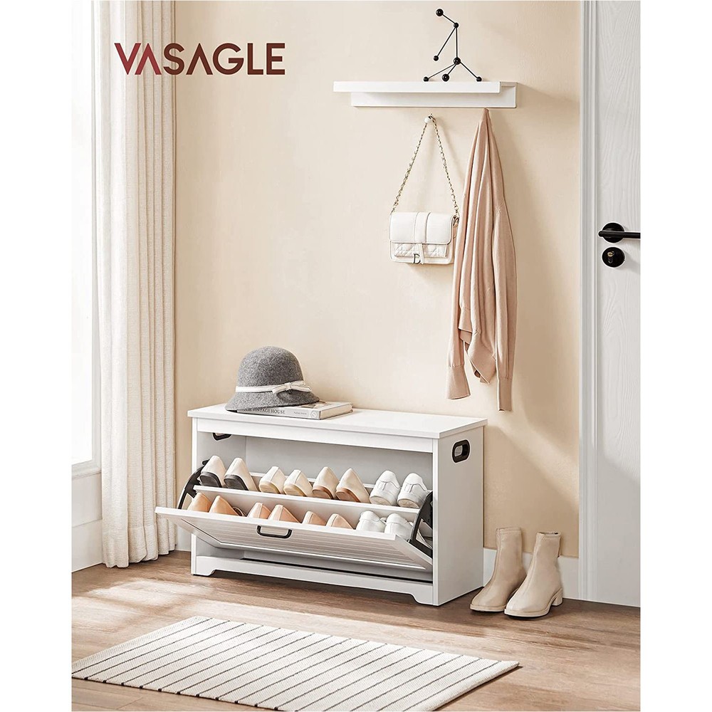 Skobänk med nedfellbar dør 80 cm – Hvit / Skoskap med sitteplass / Entrébänk med skooppbevaring