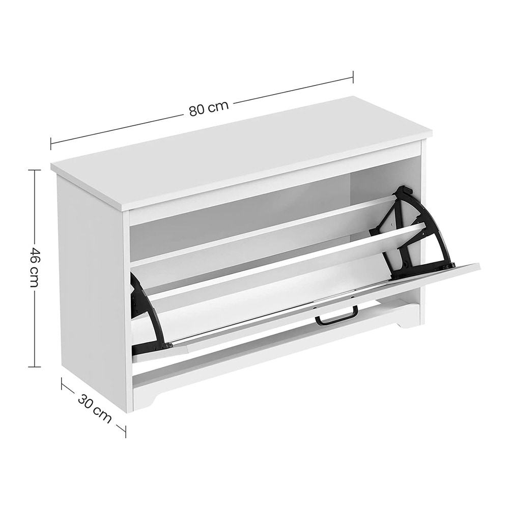 Skobänk med nedfellbar dør 80 cm – Hvit / Skoskap med sitteplass / Entrébänk med skooppbevaring