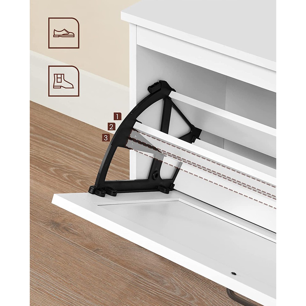 Skobänk med nedfellbar dør 80 cm – Hvit / Skoskap med sitteplass / Entrébänk med skooppbevaring
