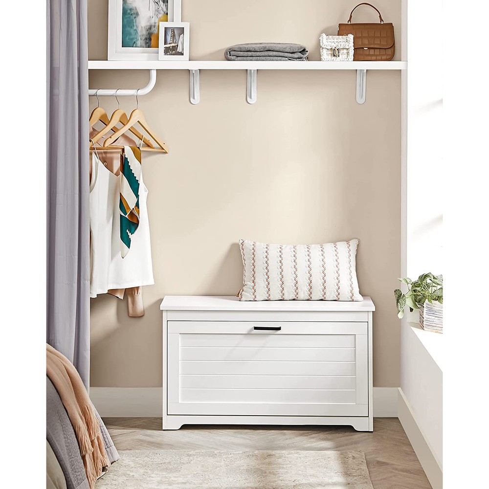 Skobänk med nedfellbar dør 80 cm – Hvit / Skoskap med sitteplass / Entrébänk med skooppbevaring