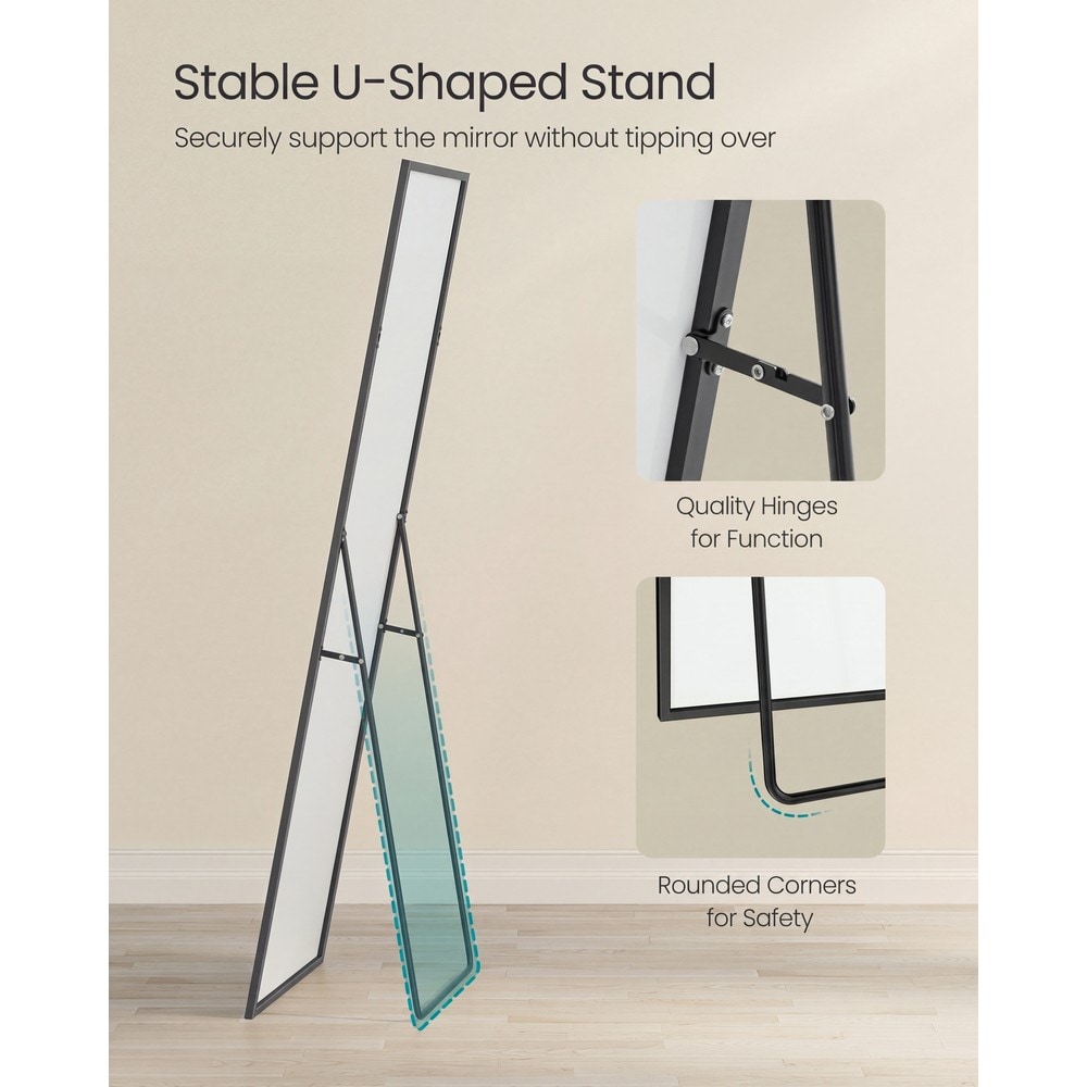 Helkroppsspeil med stativ og aluminiumsramme 160 x 50 cm – Svart / Gulvspeil / Veggspeil