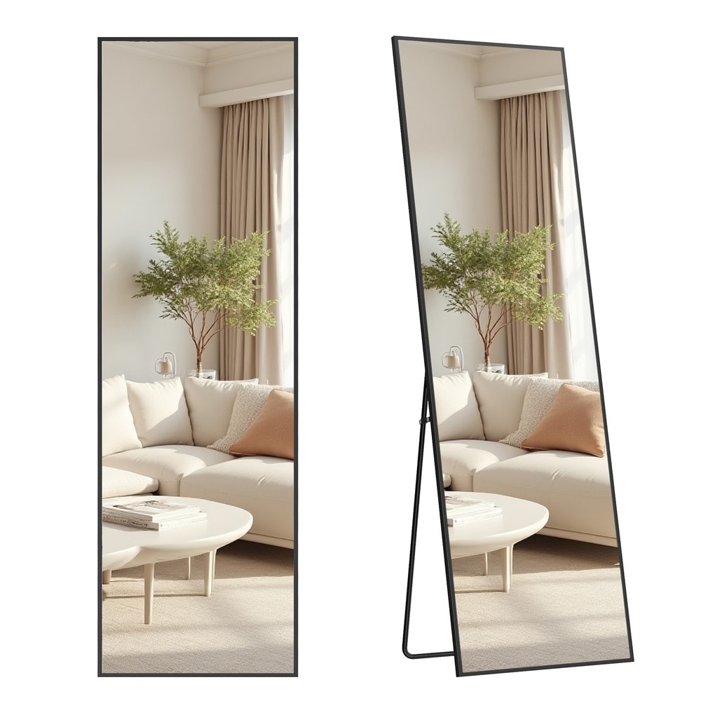 Helkroppsspeil med stativ og aluminiumsramme 160 x 50 cm – Svart / Gulvspeil / Veggspeil