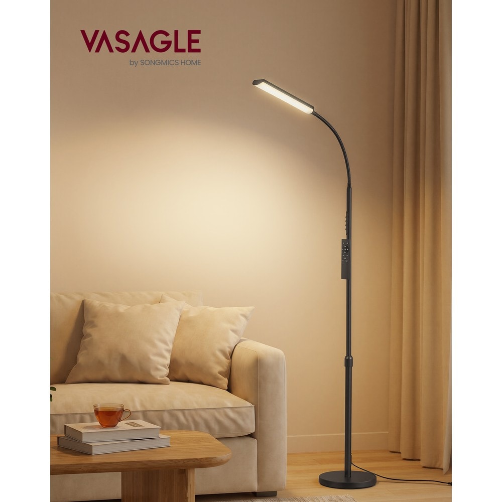 Smal LED-gulvlampe med lysdimmer og fjernkontroll – Svart / Leselampe med svanehals / Stållampe