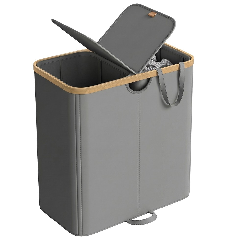 Vaskekurv med lokk og 2 rom, 150 liter – Grå/Beige / Vaskesorterer / Vaskebeholder