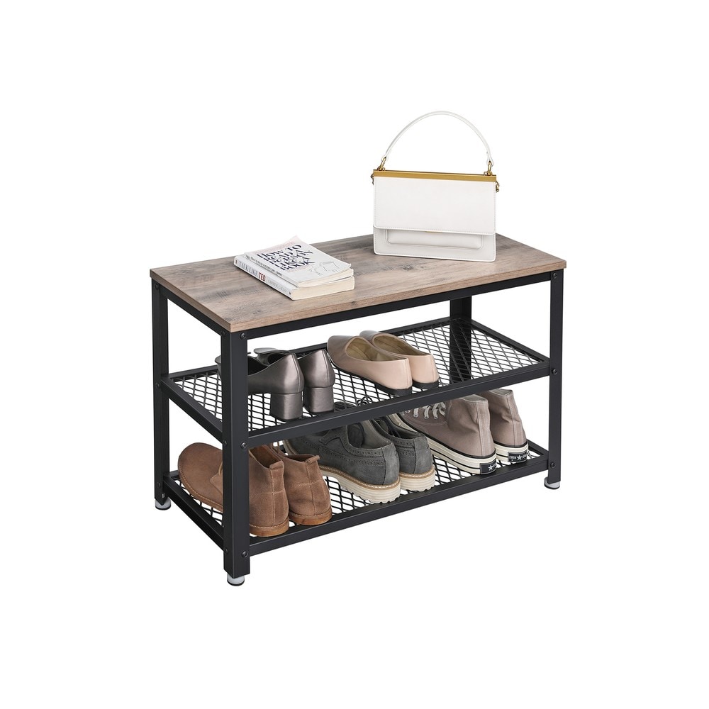 Skopass i industristil med 2 hyller, 73 cm – Gråbeige/Svart / Entrépass / Skostativ med sete
