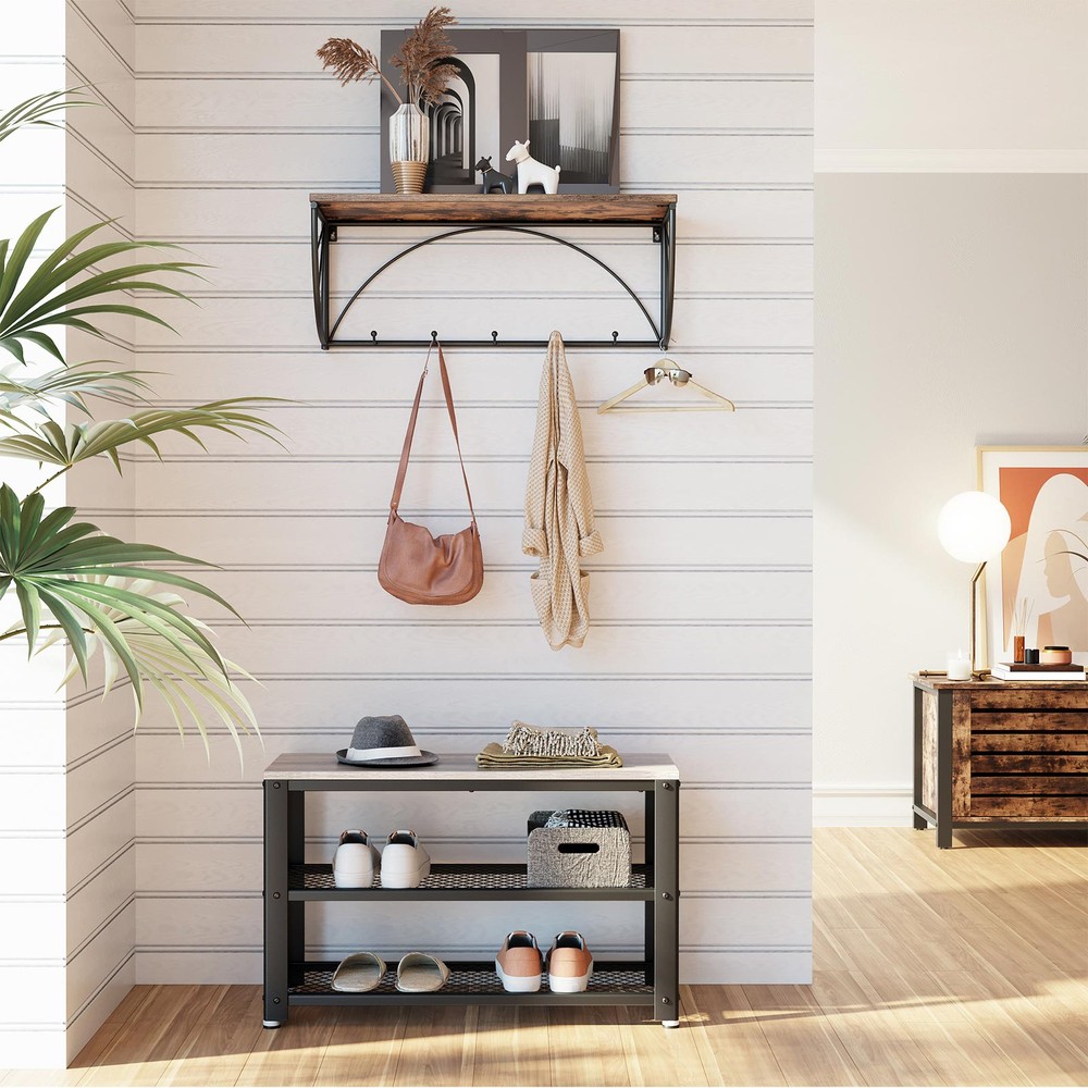 Skopass i industristil med 2 hyller, 73 cm – Gråbeige/Svart / Entrépass / Skostativ med sete