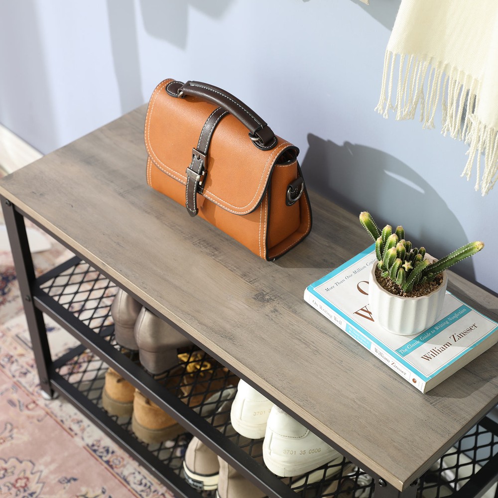 Skopass i industristil med 2 hyller, 73 cm – Gråbeige/Svart / Entrépass / Skostativ med sete