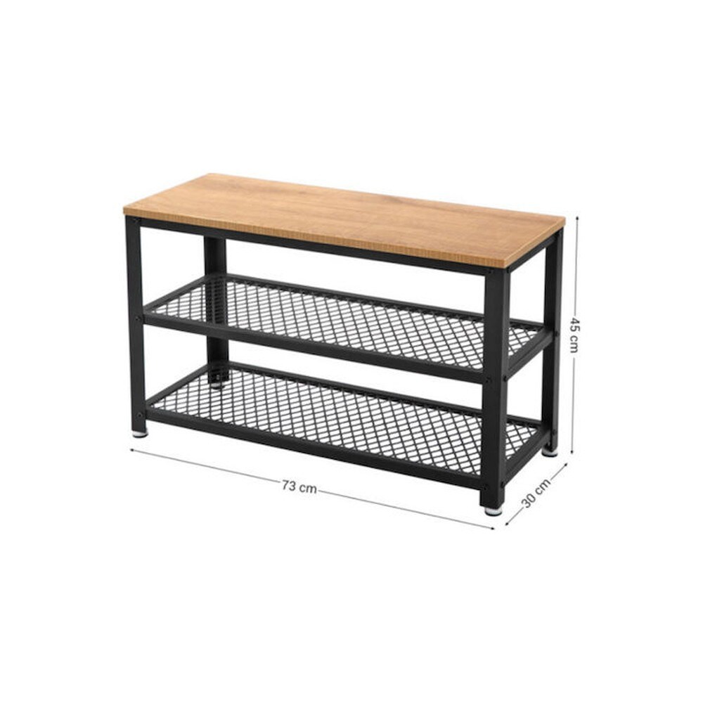 Skobenk i metall med 2 hyller, 73 cm – Natur / Entrébenk med skooppbevaring / Skostativ med sete