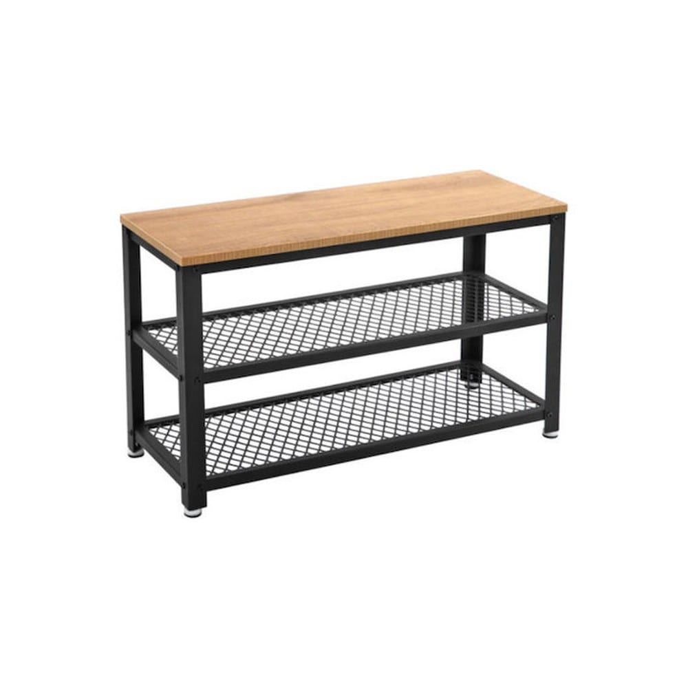 Skobenk i metall med 2 hyller, 73 cm – Natur / Entrébenk med skooppbevaring / Skostativ med sete