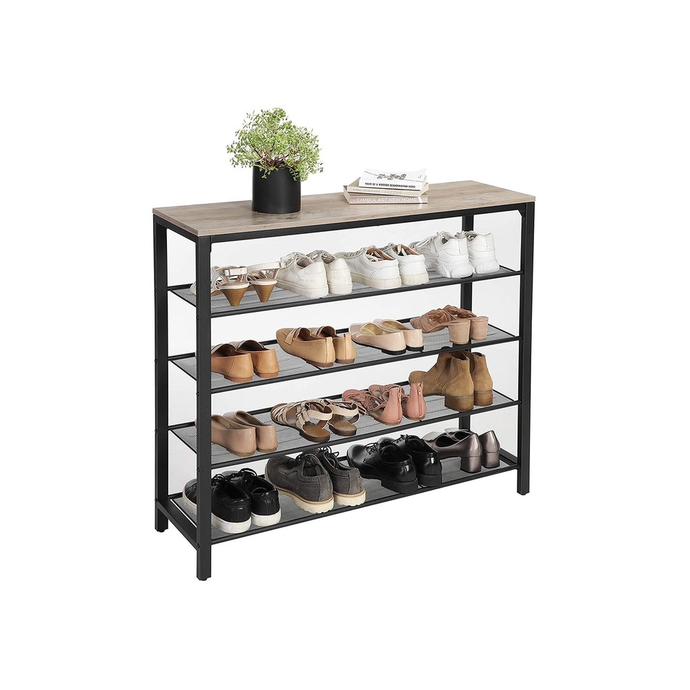 Skohylle i industriell stil med 4 nettingrom, 100 cm – Gråbeige/Svart / Skohylle / Skooppbevaring