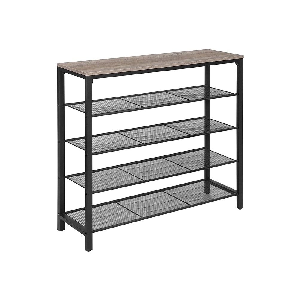 Skohylle i industriell stil med 4 nettingrom, 100 cm – Gråbeige/Svart / Skohylle / Skooppbevaring