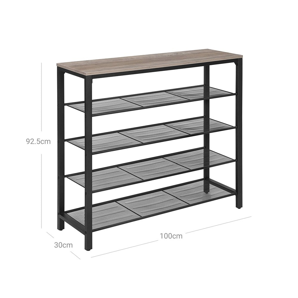 Skohylle i industriell stil med 4 nettingrom, 100 cm – Gråbeige/Svart / Skohylle / Skooppbevaring