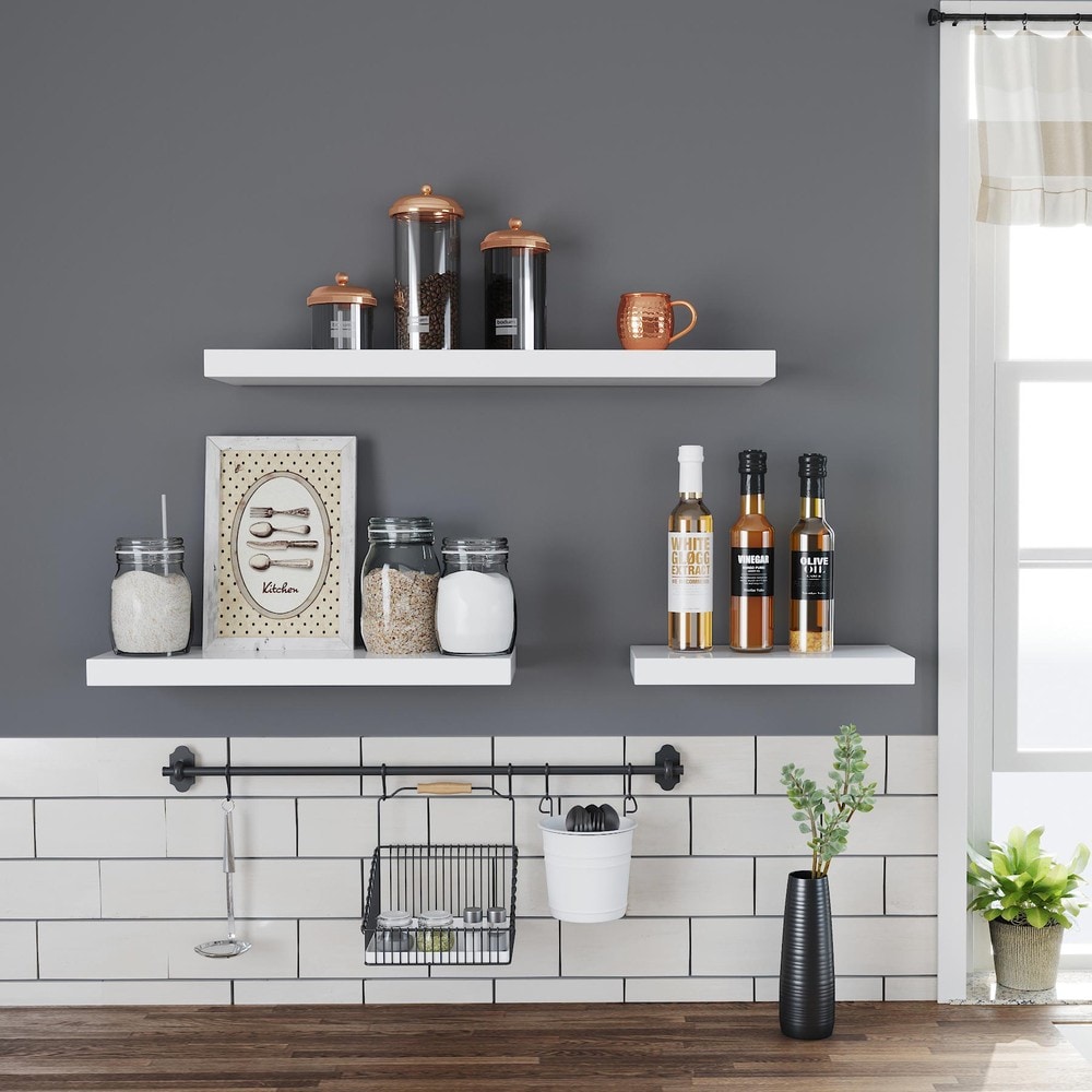Hengende vegghylle 40 x 20 cm – Hvit / Vegghylle med skjult feste / Dekorativ hylle i MDF