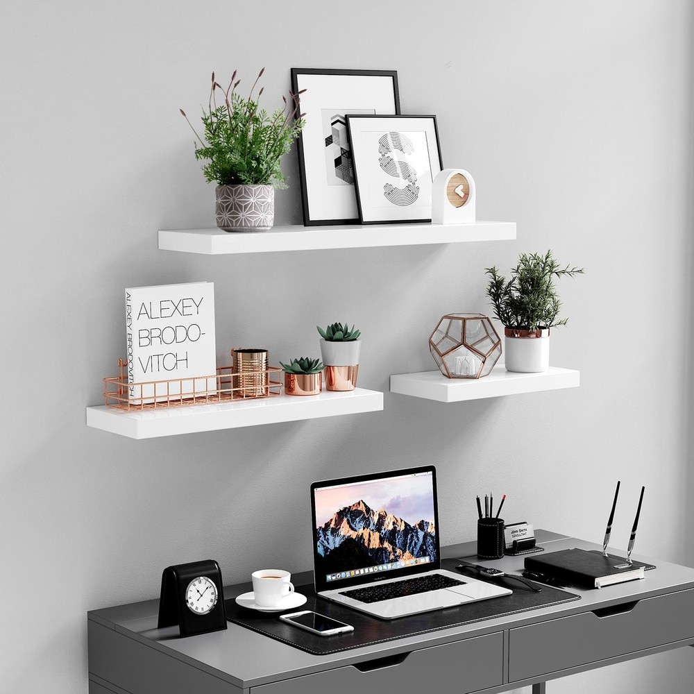 Hengende vegghylle 40 x 20 cm – Hvit / Vegghylle med skjult feste / Dekorativ hylle i MDF