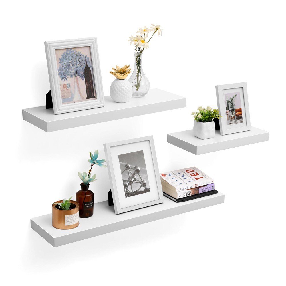 Hengende vegghylle 40 x 20 cm – Hvit / Vegghylle med skjult feste / Dekorativ hylle i MDF