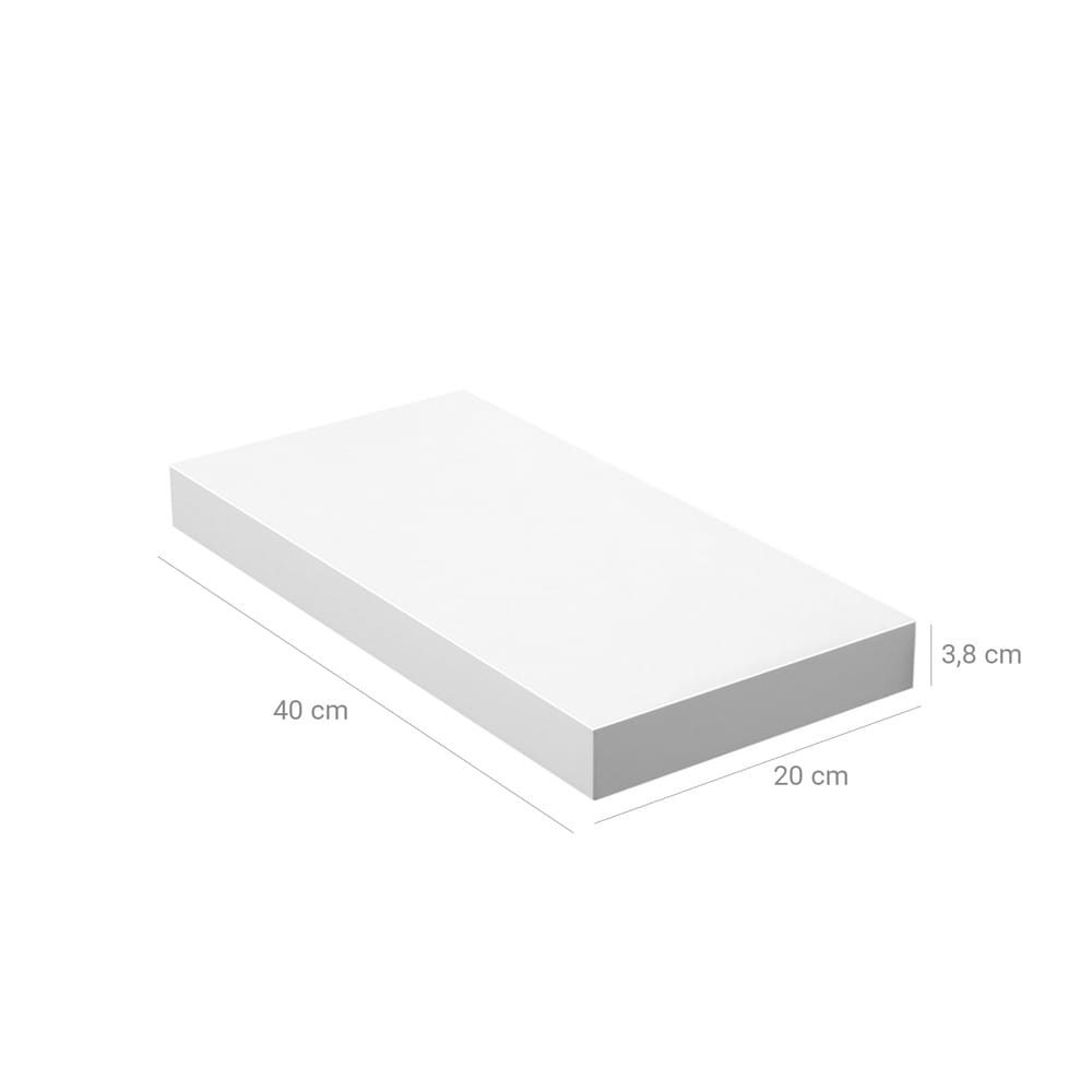 Hengende vegghylle 40 x 20 cm – Hvit / Vegghylle med skjult feste / Dekorativ hylle i MDF
