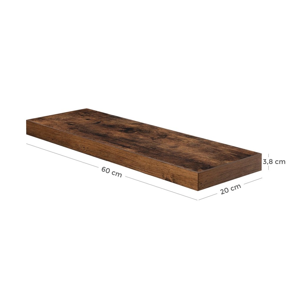 Hengende vegghylle 60 x 20 cm – Rustikk brun / Flytende hylleplate / Dekorasjonshylle