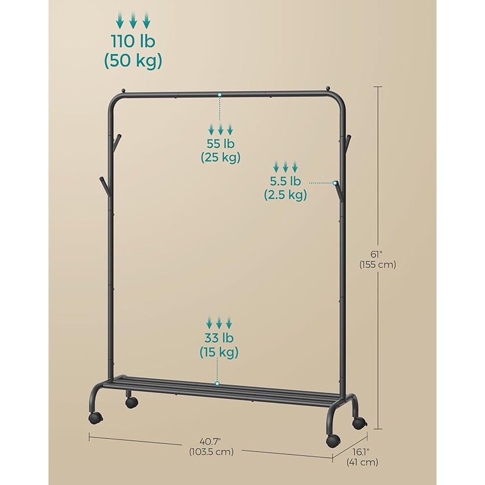 Klesstativ på hjul med hylle, 103 cm – Svart / Klesstativ / Kleshenger med skohylle