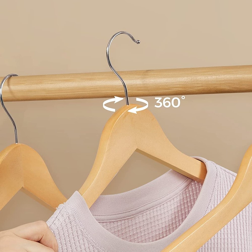 Kleshengere av tre med bukseholder, 10-pakning – Natur / Kleshengere av lønn / Kleshengere til dresser