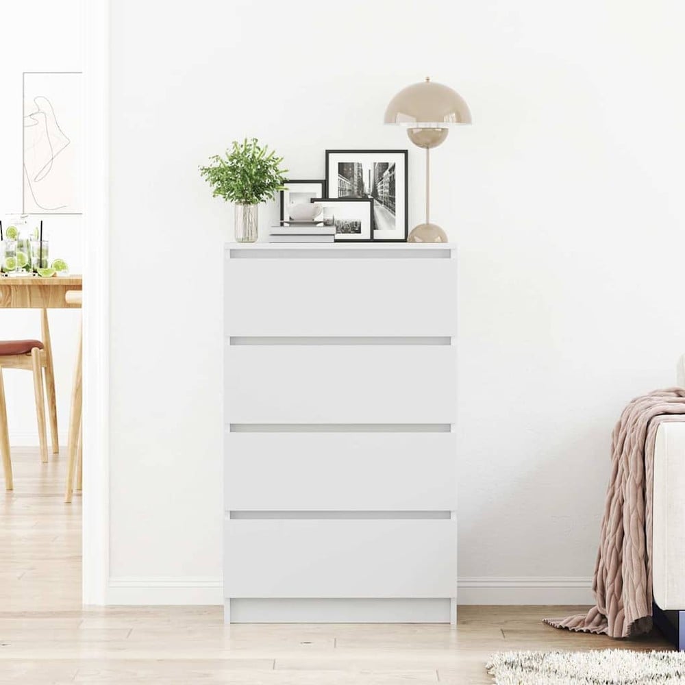 Kommode 60×35×98,5 cm / oppbevaringskommode med 4 skuffer / skuffeoppbevaring – Hvit