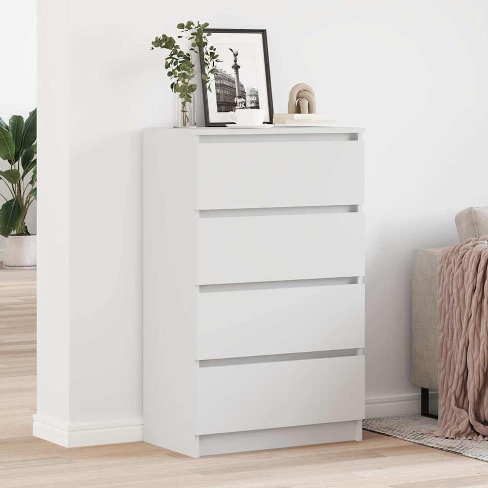 Kommode 60×35×98,5 cm / oppbevaringskommode med 4 skuffer / skuffeoppbevaring – Hvit