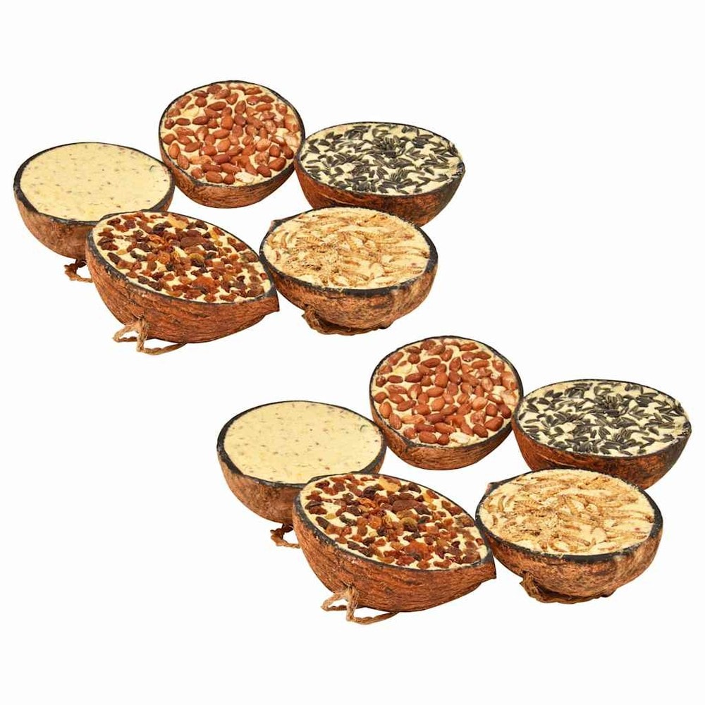 10 stk kokoshalvdeler med fuglemat 290 g / fuglefôr 5 smaker / energirikt fuglefôr