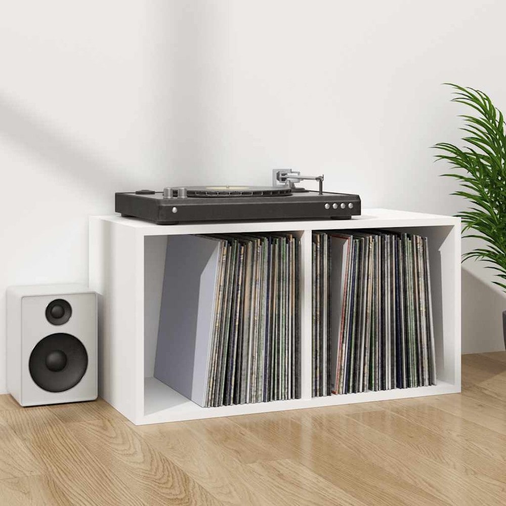 Vinylhylle 71×34×36 cm / hylle med 2 rom for LP-plater / plateoppbevaring – Hvit